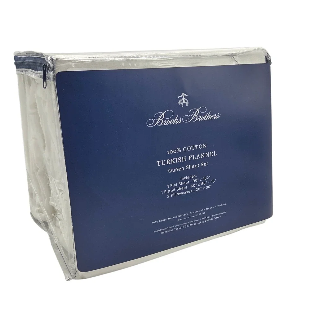 Brooks Brothers Queen Size 4pc‎ Turkish Cotton Flannel Sheet Set Ivory